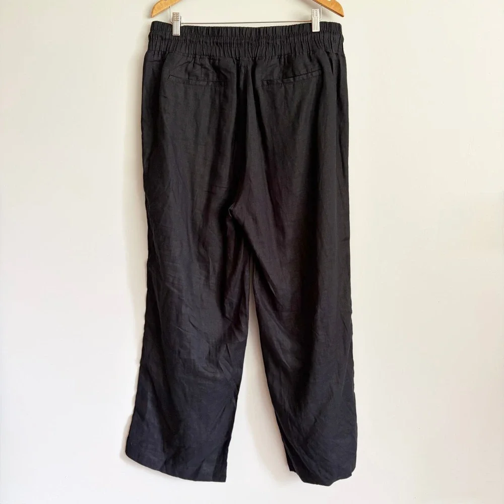 Quince European Linen Wide Leg Pants Size XL Black Drawstring Smocked Pockets